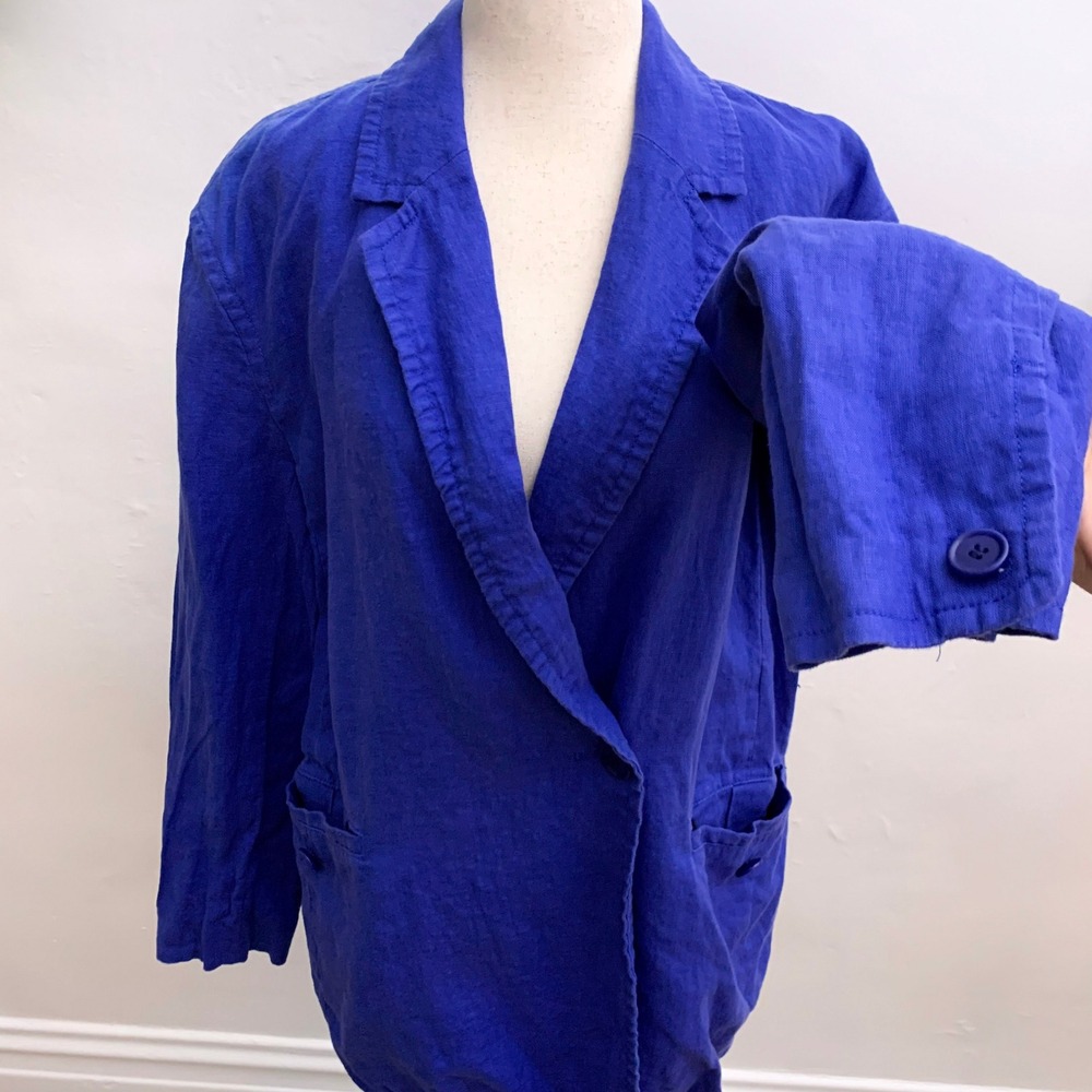 Madewell Blue Linen Oversized Blazer‎ Size Small - Picture 4 of 11